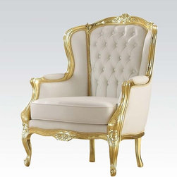 Acme 59144 Kassim Gold Frame and White PU Accent Chair - Armchairs And Accent Chairs