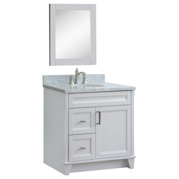 37" Single Sink Vanity In White Finish Top With White Carrara Marble