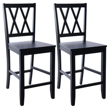 Set of 2 Double-X Wood Counter Stools, Black