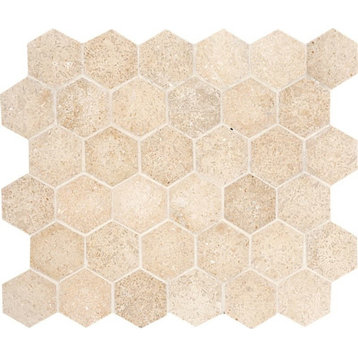 10 3/8"x12" Seashell Honed Hexagon Classic Mosaic