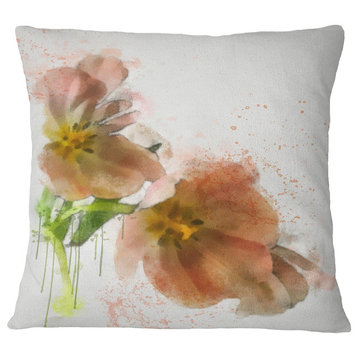 Brown Tulips Sketch Watercolor Floral Throw Pillow, 18"x18"