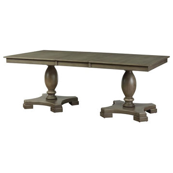 Bowery Hill Dining Table with Double Pedestal and Extension Leaf in Gray Oak