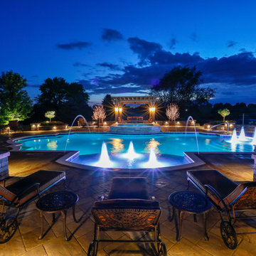 Elgin, IL Roman End Pool with Freeform Hot Tub