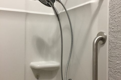 Mid-sized elegant kids' bathroom photo in Other with gray walls