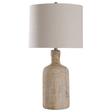 Olney, Textured Concrete Table Lamp with Drum Shade, Multi-Color Cream Finish