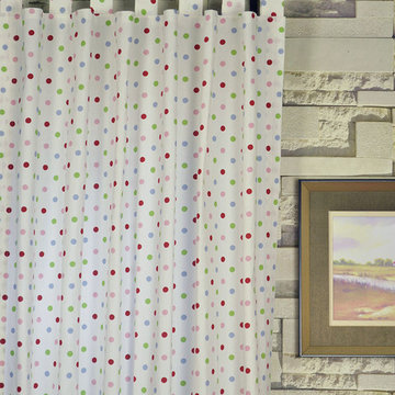 Kids Polka Dot Tab Top Printed Cotton Curtain Heading Style Red Color