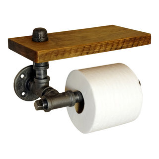 Industrial Steel Pipe Double Toilet Paper Holder With Rustic Top Shelf.  Farmhouse Bathroom Paper Roll Dispenser. Modern Farmhouse TP Holder 