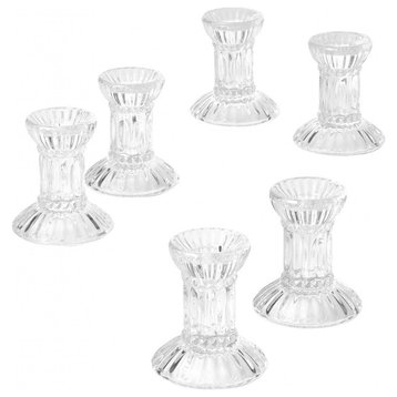 Set of 6 Ribbed Glass Candlestick Holders, Extra Small
