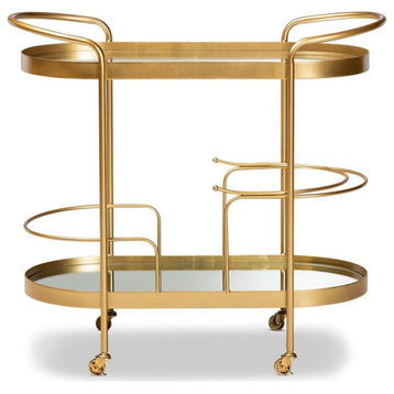 Bowery Hill Gold Finished Metal and Glass 2-Tier Mobile Wine Bar Cart