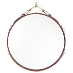 October DesignEquestrian Decor - 18" Equestrian Leather Mirror with Snaffle Bit, Mahogany - Mahogany Leather-Framed Beveled Equestrian Mirror, in a larger 18" (diameter) size. Features hand-tacked buffalo leather and is detailed with a genuine nickel-finish snaffle bit at the top.
