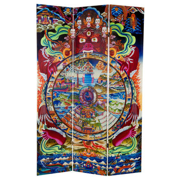 6' Tall The Wheel of Life Double Sided Canvas Room Divider