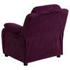 Deluxe Padded Contemporary Purple Microfiber Kids Recliner with Storage Arms