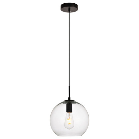 Placido Collection Pendant, 1-Light, Black and Clear Finish, 9.8"x9.8"