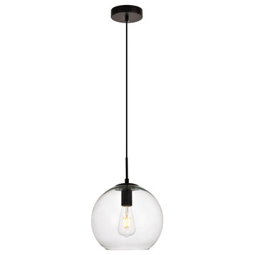 Placido Collection Pendant, 1-Light, Black and Clear Finish, 9.8"x9.8"