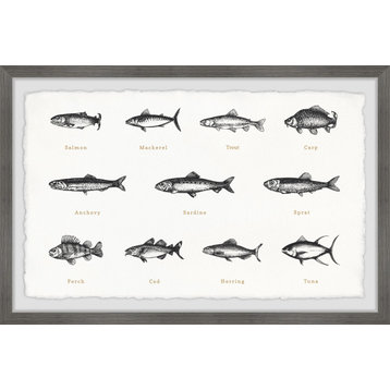 "Deep-Sea Fishes in White" Framed Painting Print, 12x8