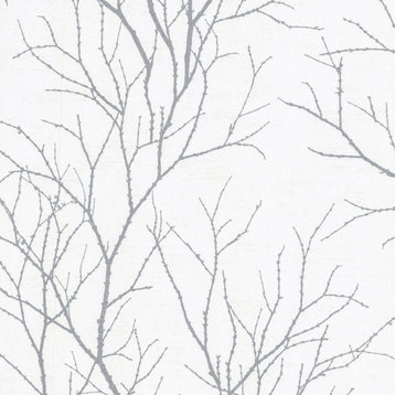 Zola Gray Tree Branch Wallpaper, Sample