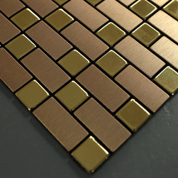 Strip Brushed Gold Aluminum Square Dark Brown Stainless Steel Blend Mosaic Tile - Mosaic Tile
