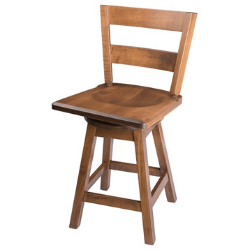 Swivel Bar Stool, Maple Wood With Straight Back, Cappuccino, Bar Height, 30"