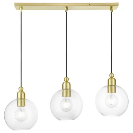 Downtown 3 Light Satin Brass Sphere Linear Chandelier