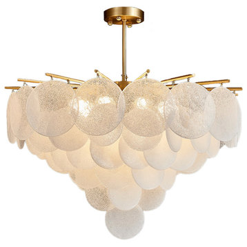 Round white glass ceiling light for bedroom, living room., 27.6'', Warm Light