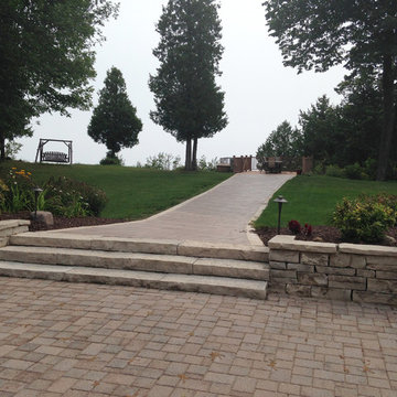 Patio with pool overlooking Lake Michigan