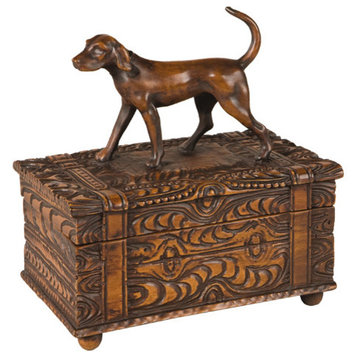 Carved Sitting Foxhound Dog on Box