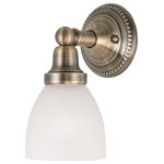 Livex Lighting - Classic Bath Light, Antique Brass - In an antique brass finish, this one light bath fixture features a timeless torchiere design. Topped with Satin Opal White glass shades which provide a clean and classic look that will complete any space. This fixture is the perfect finishing touch when arranged alone or in pairs.