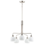 Maxim Lighting - Maxim Lighting Coraline 5-Light Chandelier, Satin Nickel/Satin White - A charming collection of farmhouse inspired design. Satin White glass domes suspend from individually distributed tube arms. Available in Black, Satin Nickel, and a Bronze/Satin Brass combination. This transitional look offers an updated look for both traditional and modern settings.