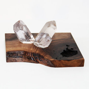 Crystal Lamp on top of Live Edge Walnut
