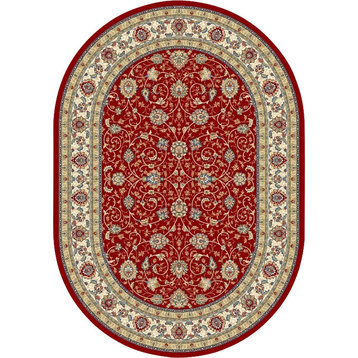 Ancient Garden Oval Traditional Rug, Red/Border Color Ivory, 6'7"x9'6" Oval