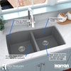 Karran Undermount Quartz 33" 50/50 Double Bowl Kitchen Sink Kit, Grey