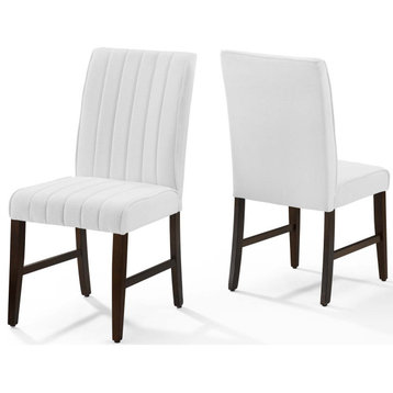 Motivate Channel Tufted Upholstered Fabric Dining Chair Set of 2, White