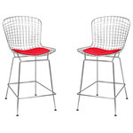 Mod Made - Mid Century Modern Chrome Wire Counter Stool, Set of 2, Red - The perfect choice for any Kitchen counter top. Ideal for any bar area as this Counter Stool fits under most counter top areas. Made with a durable chrome wire and completed with your choice of Black, Red or White well padded removeable seat cushion.