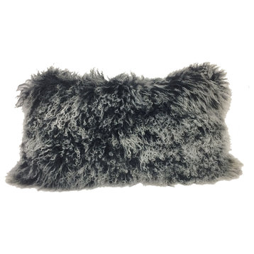 HomeRoots 17" Black Genuine Tibetan Lamb Fur Pillow With Microsuede Backing
