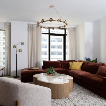 Modern Living Room with Burgundy Sofa
