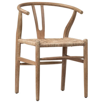 Moya Oak and Natural Woven Wicker Wishbone Back Dining Chair, Natural Oak