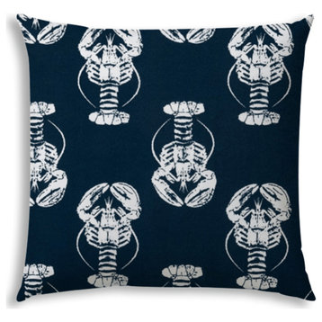 20" X 20" Navy Blue And White Blown Seam Throw Indoor Outdoor Pillow