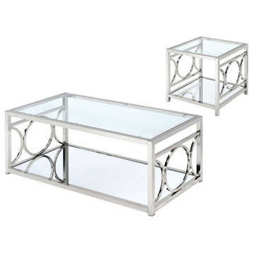 Furniture of America Beller Metal 2-Piece Coffee Table Set in Chrome