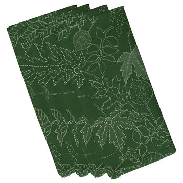 Dotted Leaves Floral Print Napkin, Set of 4, Green