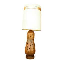 Mid Century Modern Taupe Ceramic Large Lamp - Table Lamps