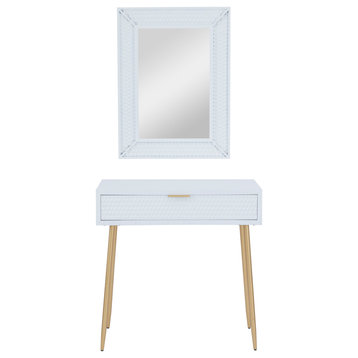 Set of 2 White Wood Contemporary Console Table with Mirror, 31" x 31" x 16"