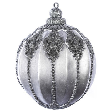 Antique Embossed Ball Ornament , Gunmetal, 9.5"