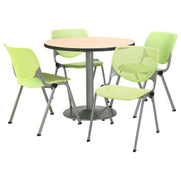 KFI Round 36" Dia. Pedestal Table - 4 Lime KOOL Chairs - Natural Top