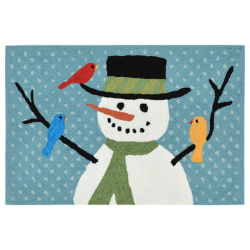 Frontporch Snowman And Friends Indoor/Outdoor Rug Blue 2'x3'