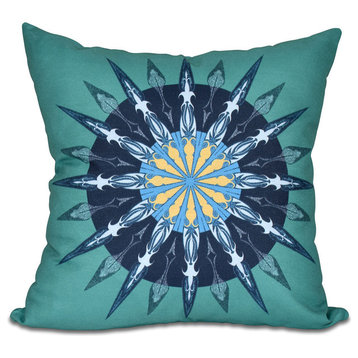 Sea Wheel, Geometric Print Outdoor Pillow, Green, 18"x18"