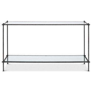 Hand Chased Iron Console Table Glass Top With Shelf