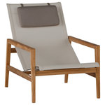 Summer Classics - Summer Classics Coast Teak Easy Chair - This modern outdoor easy chair from the Coast Collection is crafted of ivory canvas mesh, stainless steel and sculpted teak with mortise and tenon construction. Chair includes a Canvas Taupe headrest cushion as a part of this luxe design. A perfect occasional chair in the mid-century style.