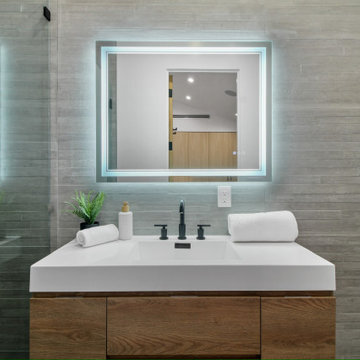 Vanity Detail with Waterfall Counter Edge in Solid Surface