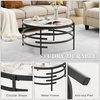 Elegant Coffee Table, Round Accented Open Metal Frame & Faux Marble Top, Gray