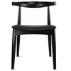 Set of 2 Modern Wooden Elbow Dining Chairs With PU Leather or Beige Fabric Seat, Black (Assembled)